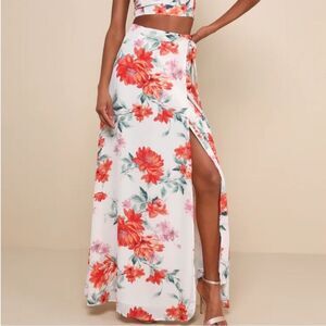 NWT Lulus Bloom With A View White Floral Maxi Wrap Skirt Small